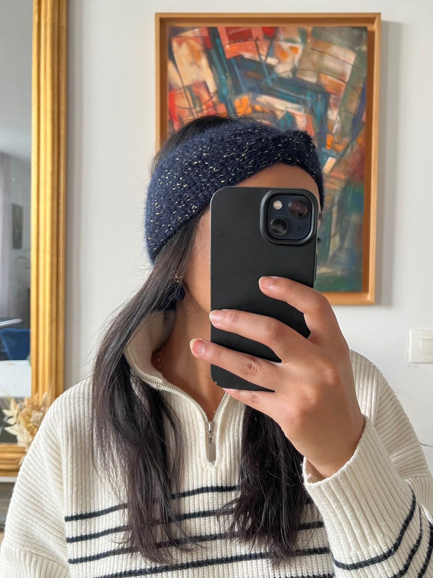 Headband Guillemette (Bleu marine et doré)